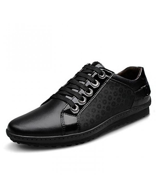 Men's Shoes Leather Casual Fashion Sneakers Casual Flat Heel Lace-up Black  