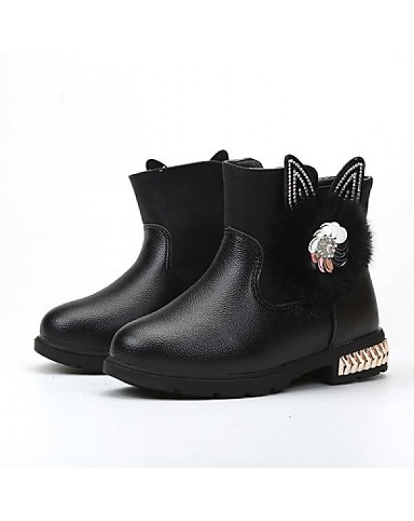 Girl's Boots Spring / Fall / Winter Bootie / Comfort Leather Outdoor /  Casual Zipper Black / Pink / Red Walking  