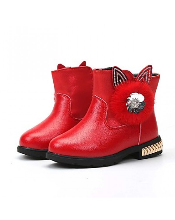 Girl's Boots Spring / Fall / Winter Bootie / Comfort Leather Outdoor /  Casual Zipper Black / Pink / Red Walking  