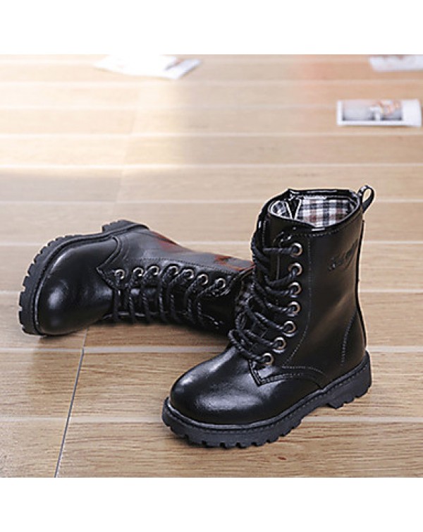 Girl's Boots Fall / Winter Snow Boots / Comfort PU Dress / Casual Flat Heel Zipper Black / Red / Burgundy Walking  