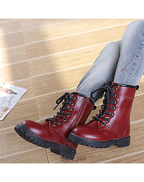 Girl's Boots Fall / Winter Snow Boots / Comfort PU Dress / Casual Flat Heel Zipper Black / Red / Burgundy Walking  