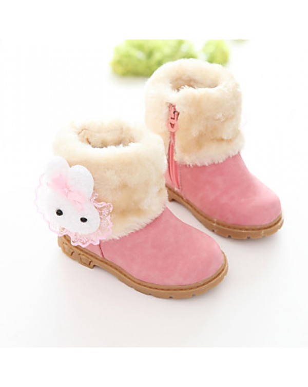 Girl's Boots Fall / Winter Fashion Boots PU Outdoor / Casual Flat Heel Fur Brown / Pink / Red Walking  