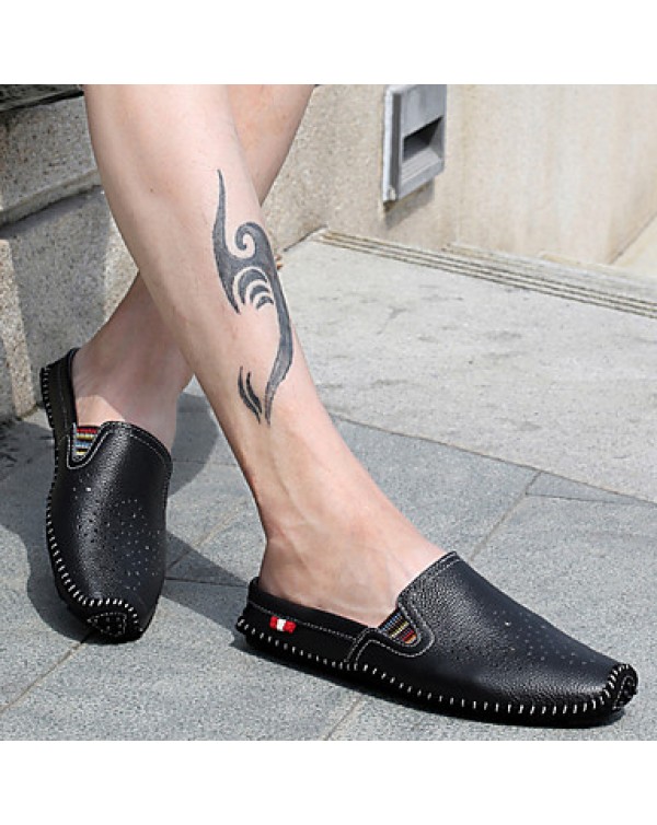 Men's Shoes Outdoor/Casual Leather Clogs & Mules Black/White/Orange  