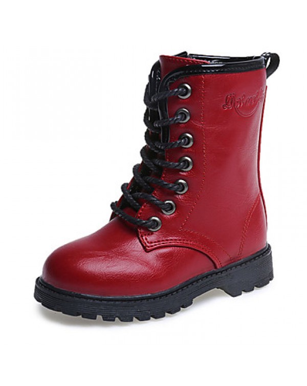 Girl's Boots Fall / Winter Snow Boots / Comfort PU Dress / Casual Flat Heel Zipper Black / Red / Burgundy Walking  