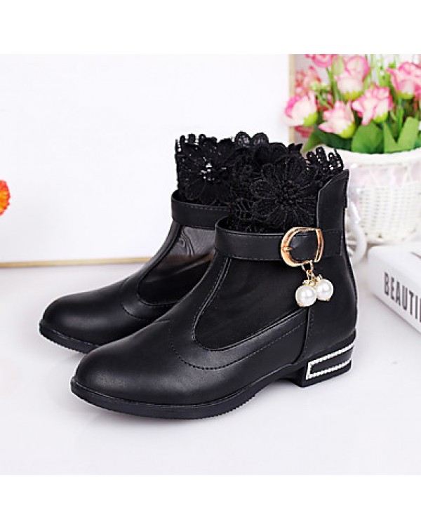 Girl's Boots Winter Comfort / Round Toe PU Dress Low Heel Others / Hook & Loop Black / Pink / Red Others  