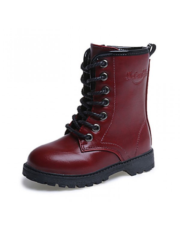 Girl's Boots Fall / Winter Snow Boots / Comfort PU Dress / Casual Flat Heel Zipper Black / Red / Burgundy Walking  