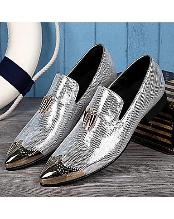 Men's Shoes  2016 New Style Pure Manual Flora Lines Wedding / Night Club & Party Cowhide Leather Loafers Gold/Silver  
