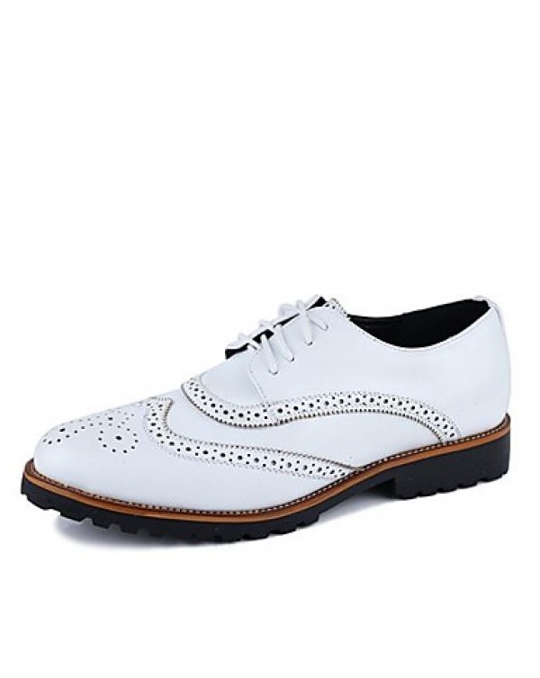 Men's Shoes Leather Casual Oxfords Casual Flat Heel Lace-up Black / Brown / White  