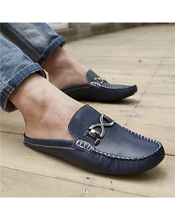 Men's Shoes Casual Leather Loafers Brown/Navy  
