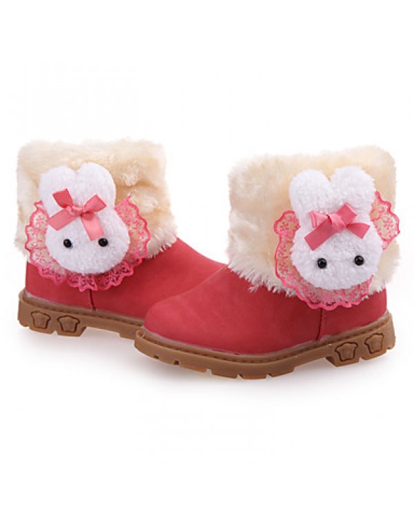 Girl's Boots Fall / Winter Fashion Boots PU Outdoor / Casual Flat Heel Fur Brown / Pink / Red Walking  