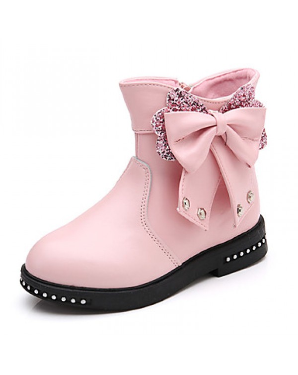Girl's Boots Fall / Winter Comfort PU Casual Flat Heel Zipper Black / Pink / Red Walking  