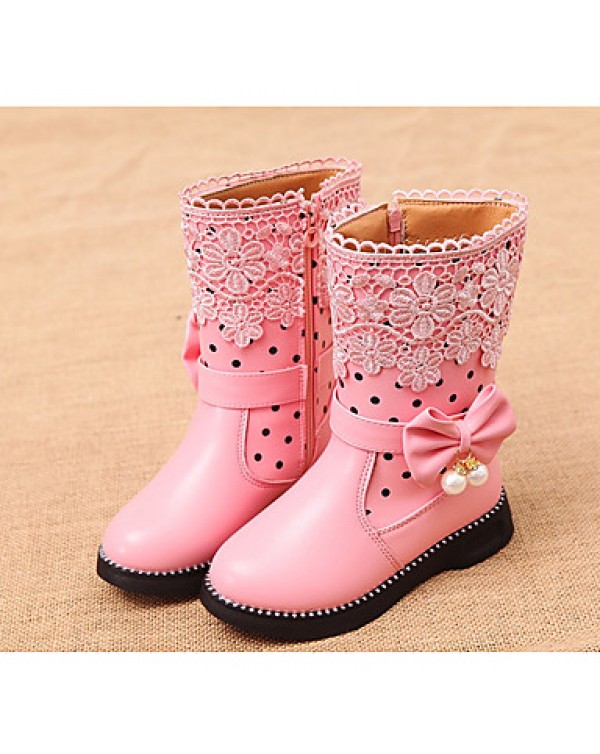 Girl's Boots Spring / Fall Combat Boots PU Casual Flat Heel Zipper Black / Pink / Red Others  