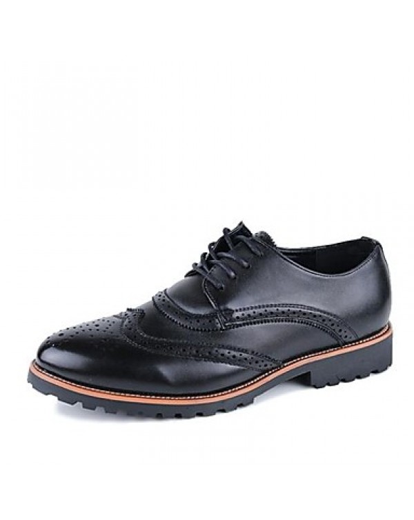 Men's Shoes Leather Casual Oxfords Casual Flat Heel Lace-up Black / Brown / White  