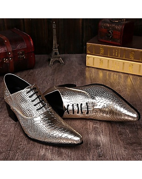 Men's Shoes Limited Edition Pure Handmade Wedding/Party & Evening Leather Oxfords Gold/Silver  