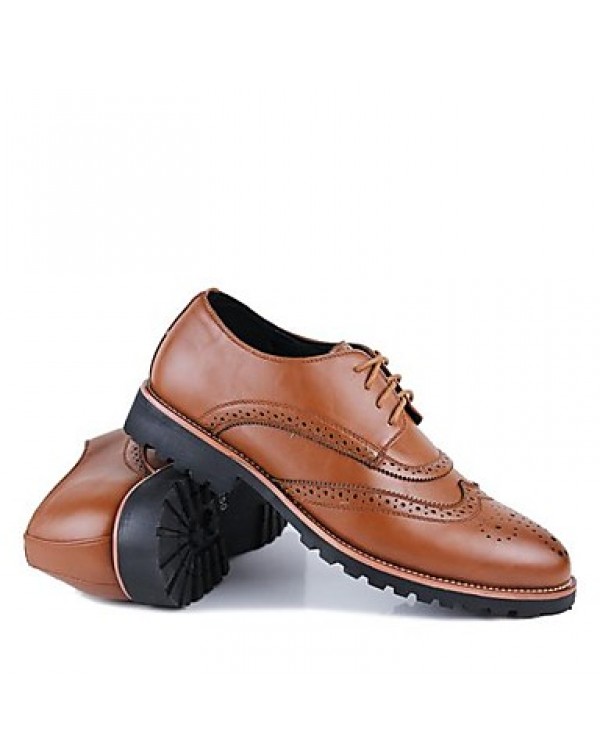 Men's Shoes Leather Casual Oxfords Casual Flat Heel Lace-up Black / Brown / White  