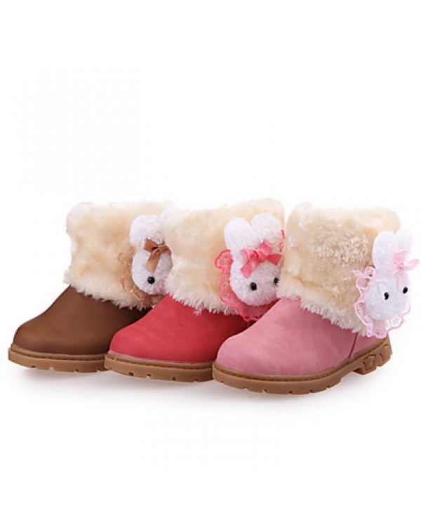 Girl's Boots Fall / Winter Fashion Boots PU Outdoor / Casual Flat Heel Fur Brown / Pink / Red Walking  