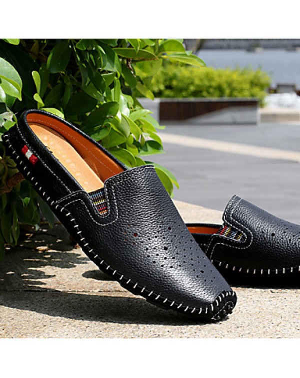 Men's Shoes Leather Casual Clogs & Mules Casual Stitching Lace / Slip-on Black / White / Orange  