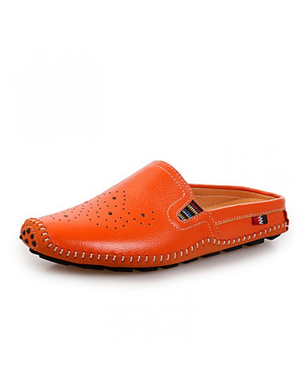 Men's Shoes Leather Casual Clogs & Mules Casual Stitching Lace / Slip-on Black / White / Orange  