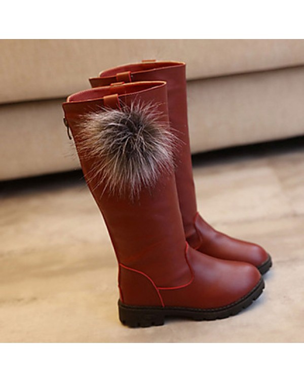 Girl's Boots Fall / Winter Fashion Boots PU Outdoor / Casual Flat Heel Slip-on Black / Red / Burgundy Walking  